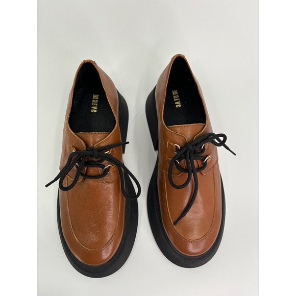 Maeve Flared Oxford Leather Loafers Lace Up Brown 39 - Picture 4 of 6
